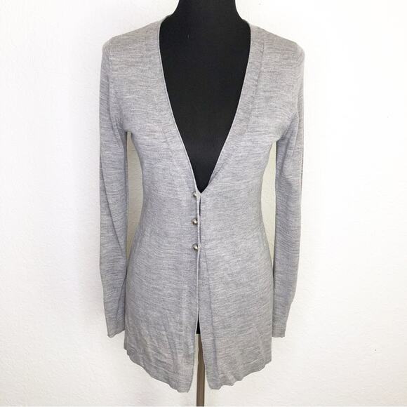 WHBM gray v neck button front wool cardigan size Small - Picture 1 of 16